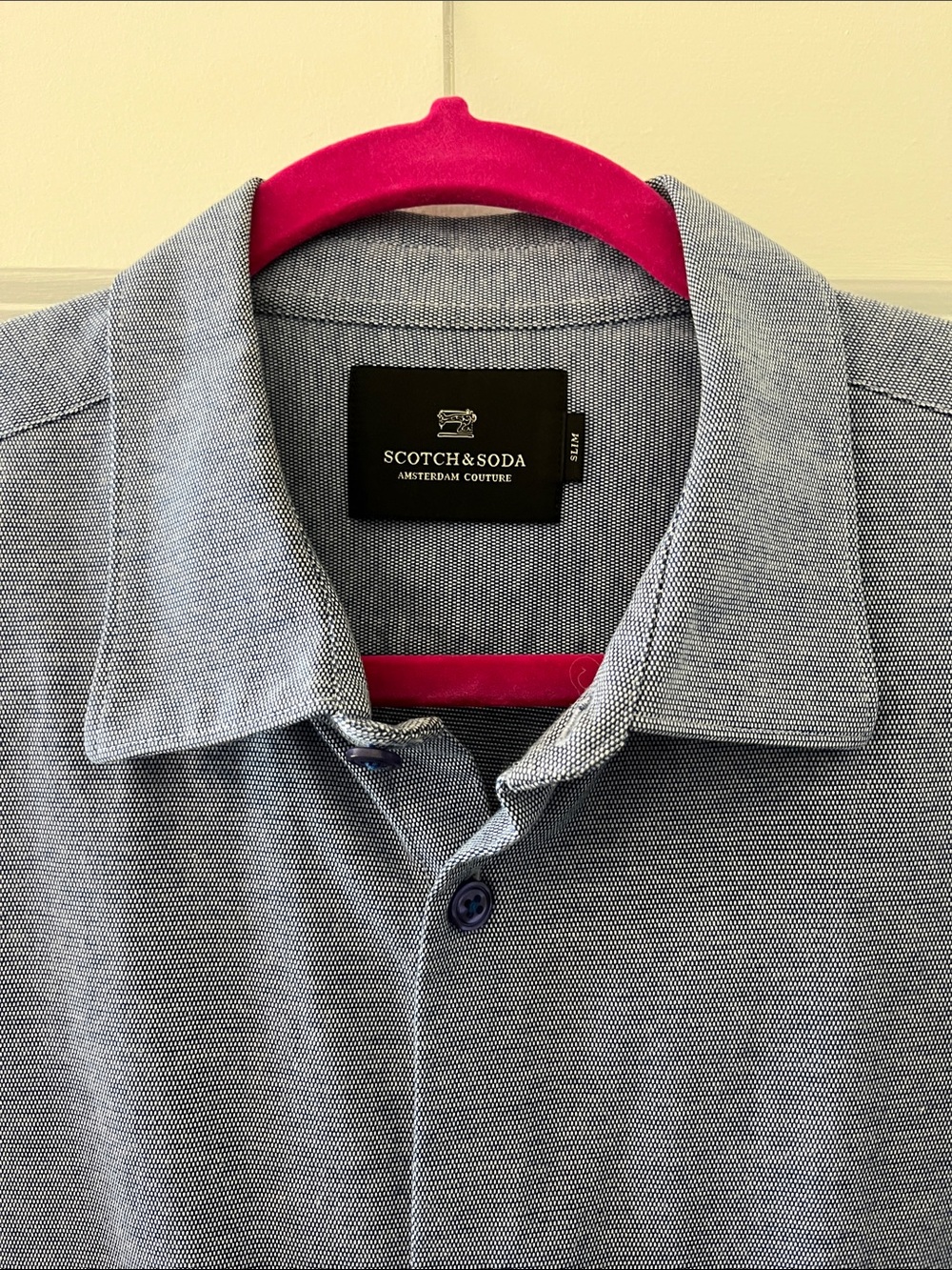 Scotch & Soda STRETCHY Men's Heathered Lighter Blue Shirt w/ Cool Blue Buttons